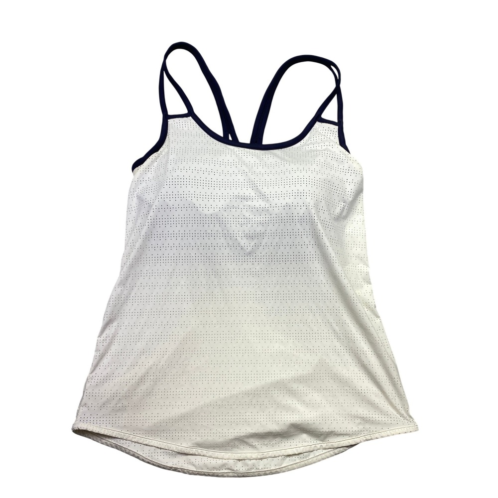 Athleta Perforated 2-in-1 Tank‎ Top Navy Blue White Built-in Bra Womens XS